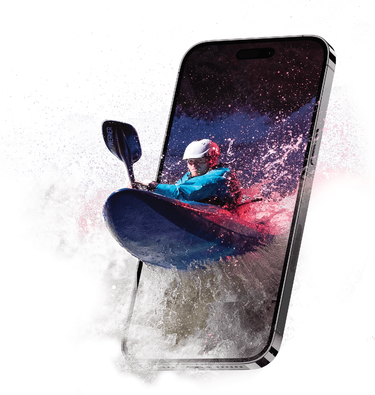 PaddleWays Kayaker splashing out of a mobile phone screen